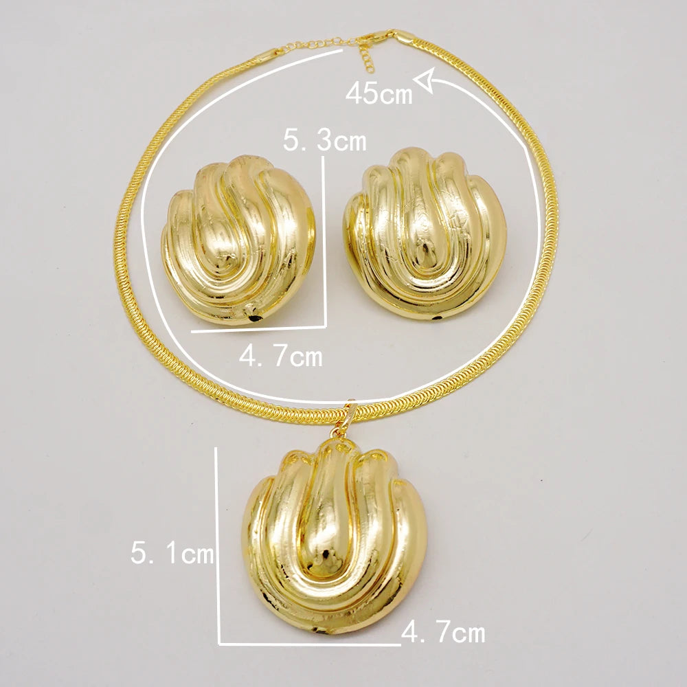 Trendy Dubai Gold Color Big Pendant Copper Necklace Earring Jewelry Sets