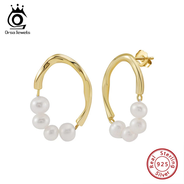 925 Sterling Silver Fashion Pearls Hoop Earrings for Women