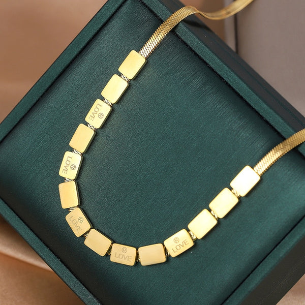 Gold Color Geometric Square Pendant Necklace For Women