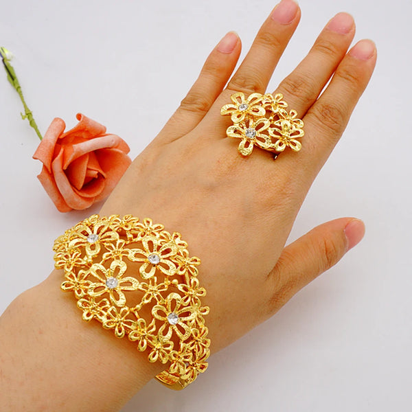 Dubai Ethiopian Cuff Bracelet Gold Color Bangle With Ring For Women Bracelet