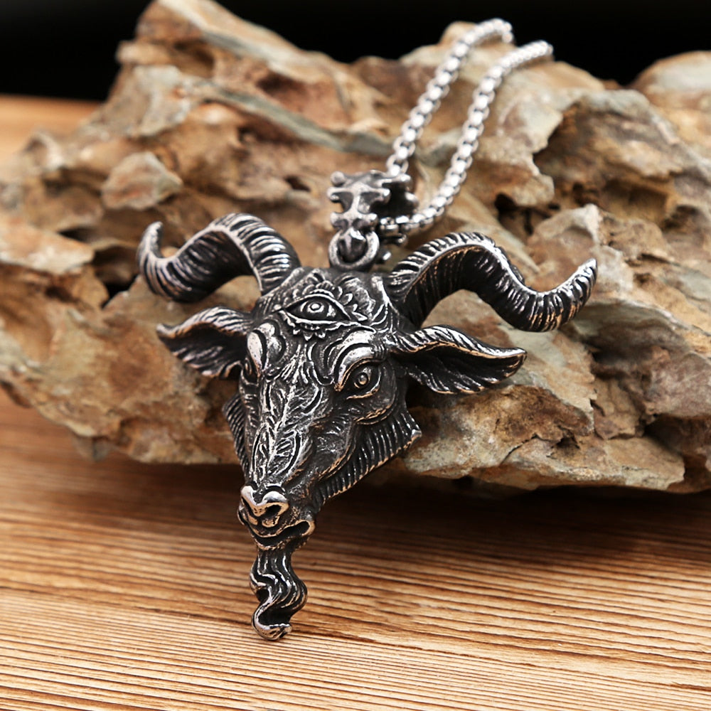 Gothic Vintage Mens Viking Lucifer Satan Bull's Head Pendant Necklace