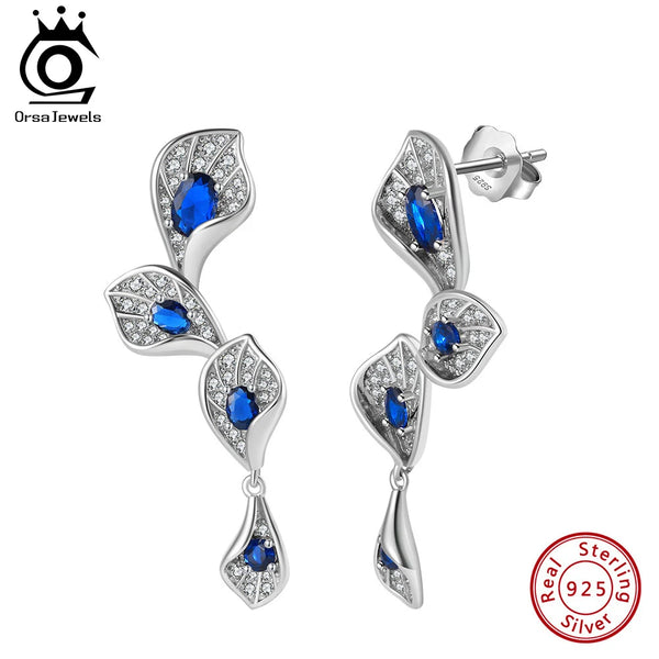 925 Sterling Silver Created Sapphire Stud Earrings with 5A Clear CZ for Women