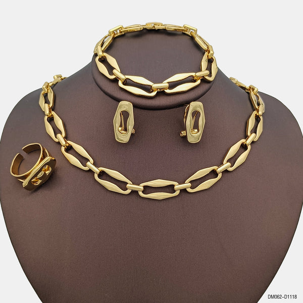 Dubai Thin Chain  Two Tone  Necklace Bracelet Rings Earrings Bride Item With Daily Wear