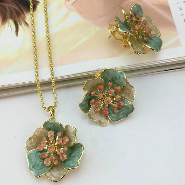 Newest Dubai Fine Jewelry  Unique Flower Pendant with Earrings for Women