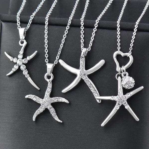 Fashion Stainless Steel Necklace For Women Starfish Crystal Female necklace