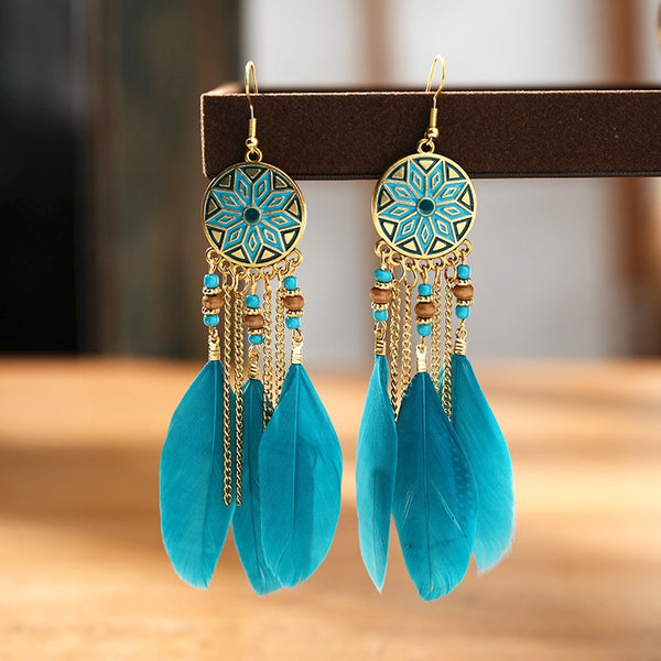 Bohemian Long Feather Earrings for Women