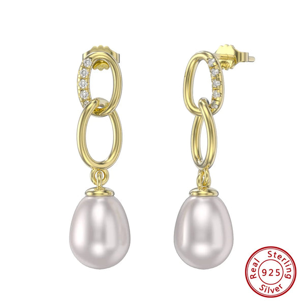 Gold 925 Sterling Silver Bohemian Infinity Dangle Pearl Earrings for Women