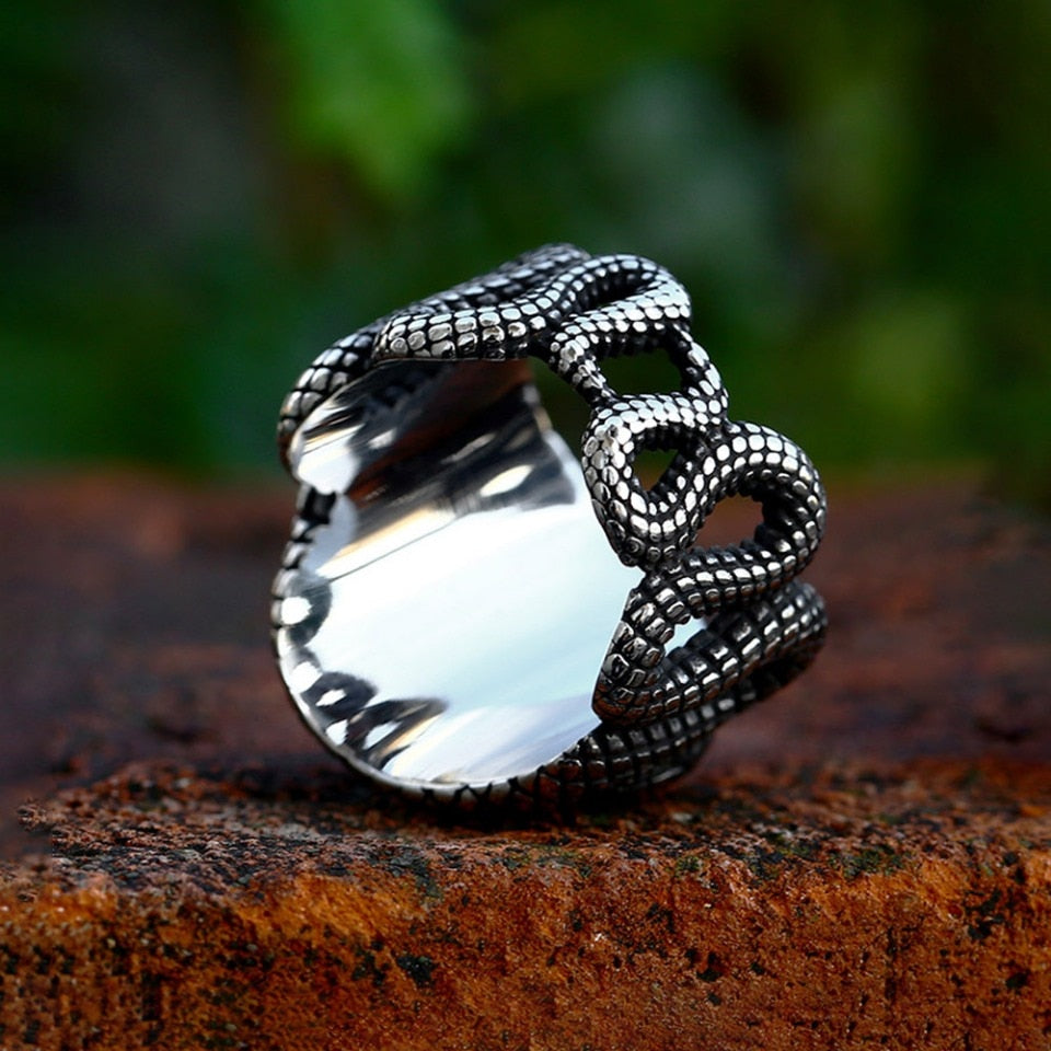 Vintage Creative Double Snake Head Stone Ring Punk Men Woman