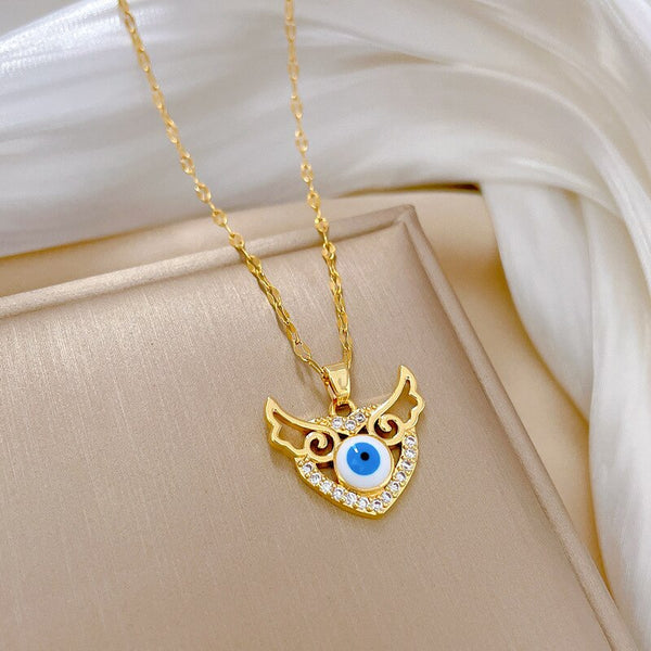 Gold Plated Zircon Evil Eye Pendant Necklace For Women