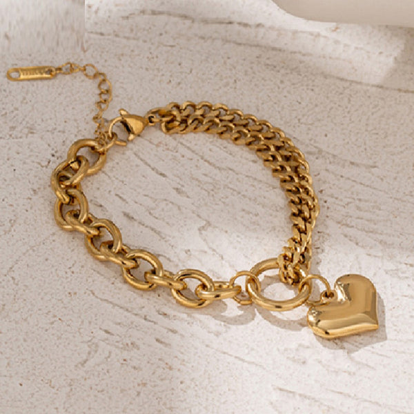 Gold Color Vinatge Punk Heart Pendant Bangle &amp; Bracelet for Women