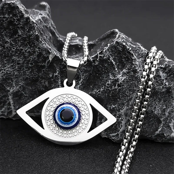 Islam Hamsa Evil Blue Eye Necklace Stainless Steel Turkish Eye Chain Bracelet