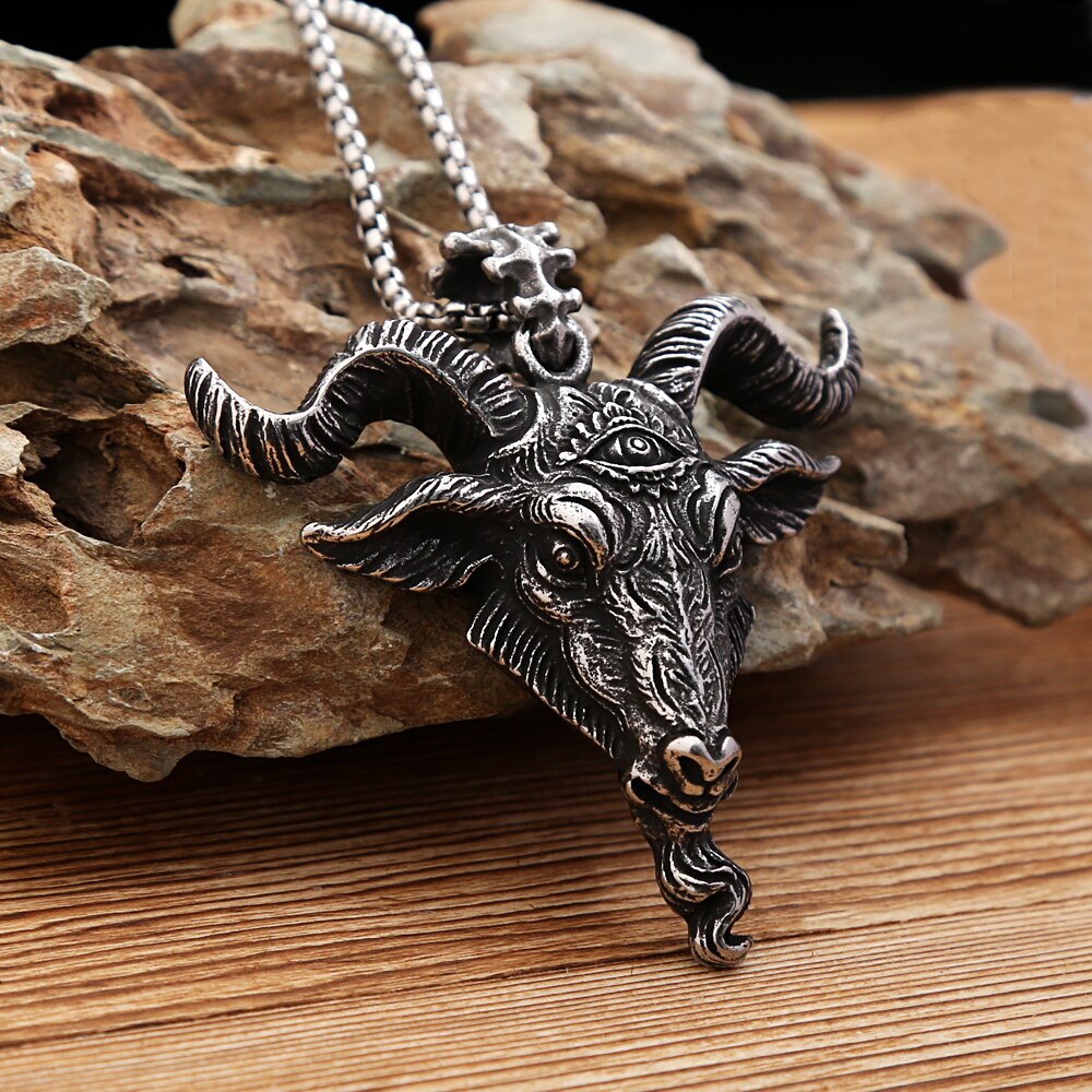 Gothic Vintage Mens Viking Lucifer Satan Bull's Head Pendant Necklace ...