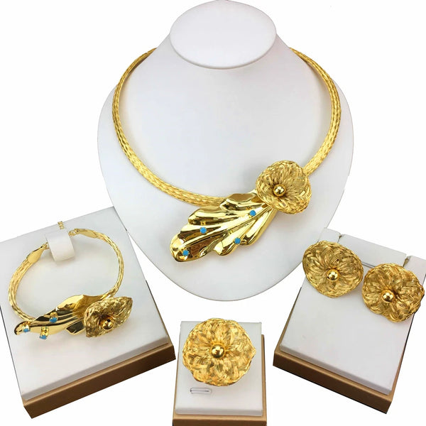 Newest Brazilian Jewelry Sets High Quality Leaf Flower Necklace  for Women