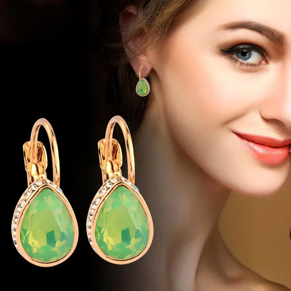 Lady Pink White Green Cubic Zircon Water Drop Dangle Earrings For Women