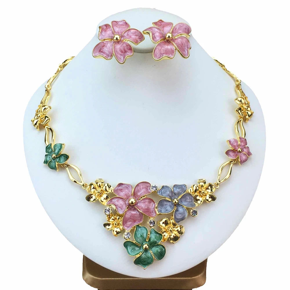 New Jewelry Dubai Costume Jewelry Colorful Flower Necklace  for Women