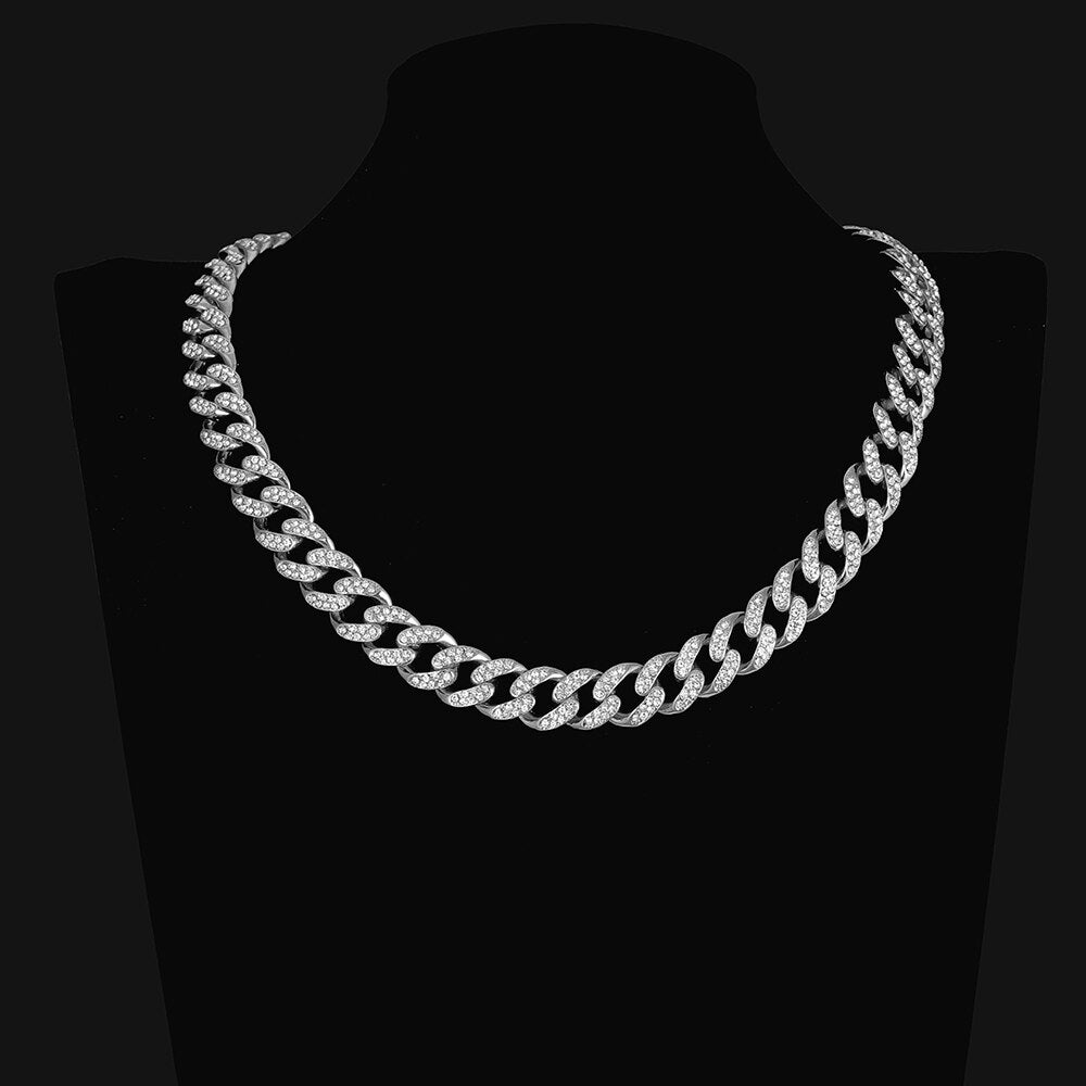 Iced Out Chain Bling Prong Miami Cuban Link Chains Necklaces