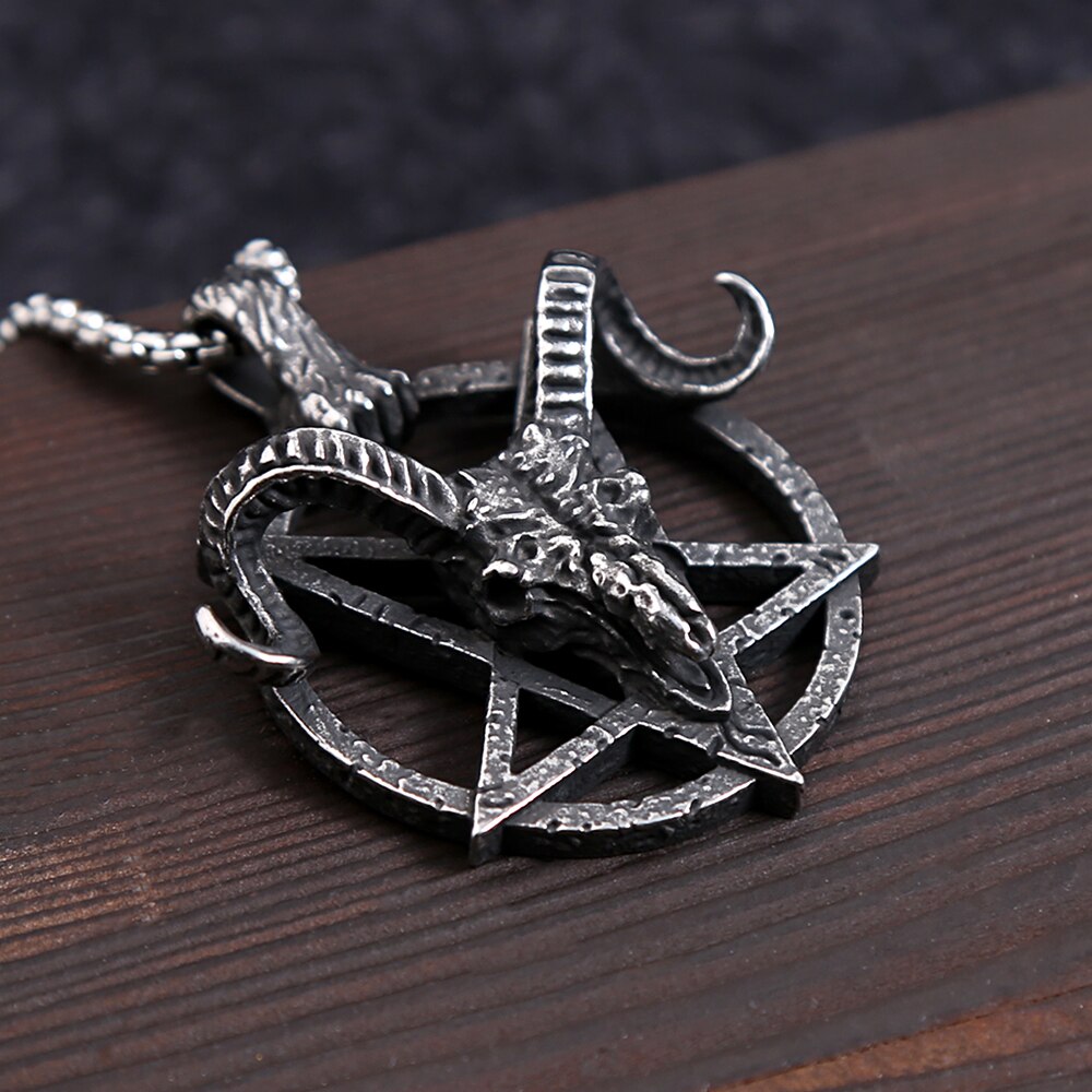 Vintage Stainless Steel Satan Goat Head Pendant Necklace For Men