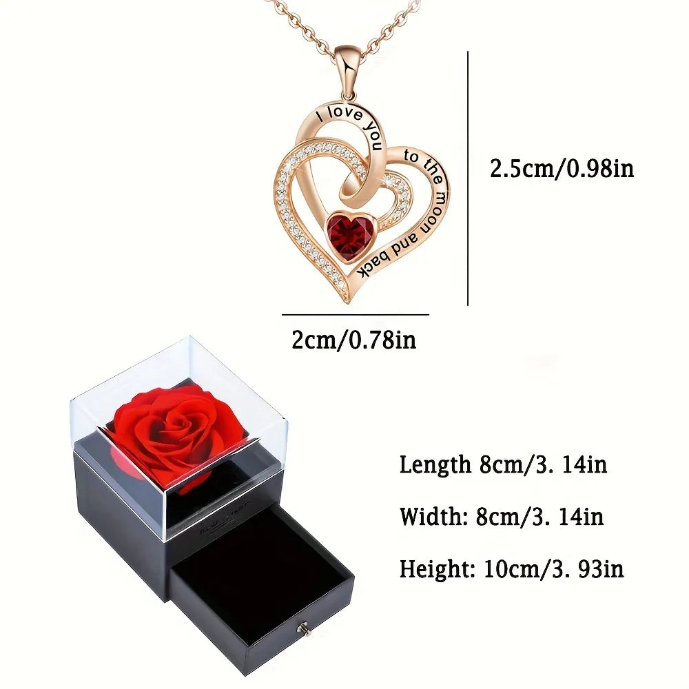 Luxury Love Heart Zircon Necklace With Rose Gifts Box For Women Girlfriends