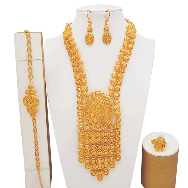 Dubai Ethiopian Gold Color African Chokers Necklace Earrings Ring Set