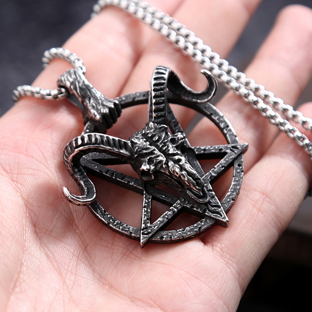 Vintage Stainless Steel Satan Goat Head Pendant Necklace For Men