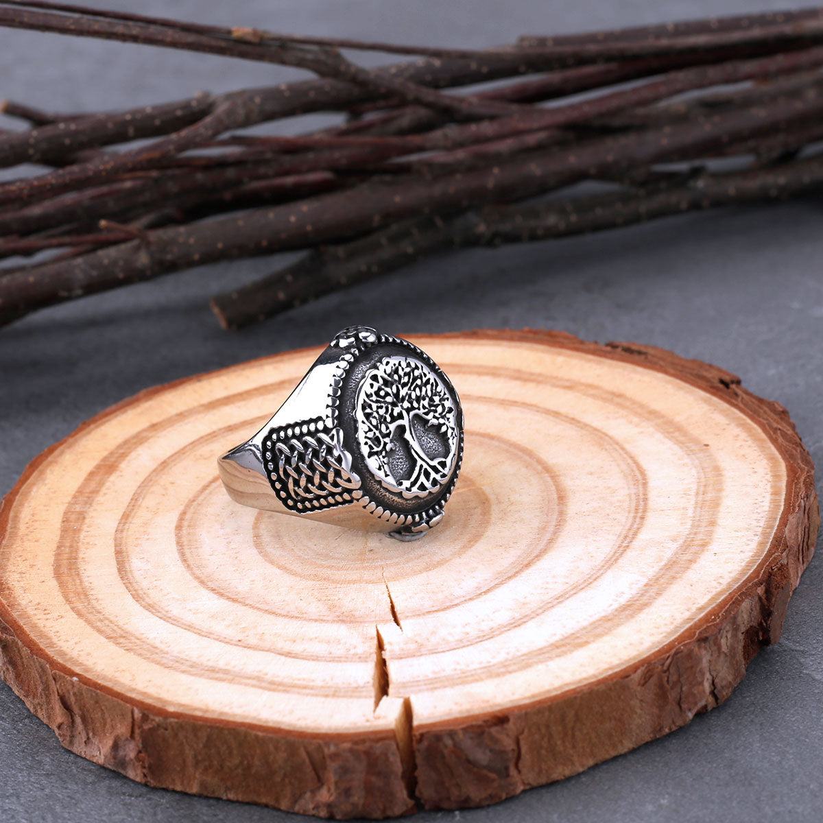 316L Stainless Steel Viking Tree of Life Yggdrasil Ring for Men