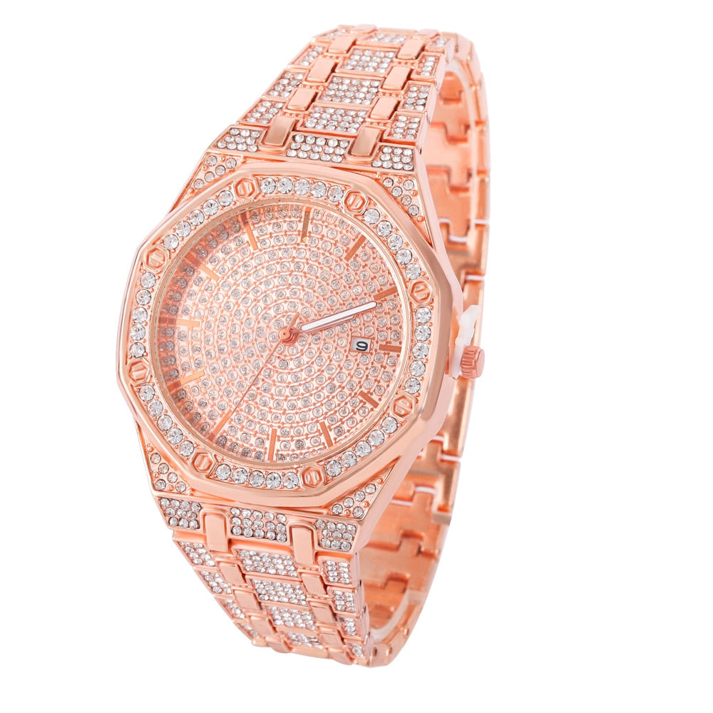 CZ  Iced Out Diamond Watch Quartz Gold HIP HOP Watches