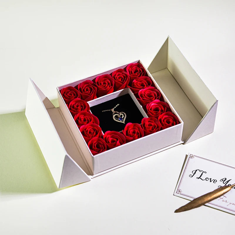 Heart Necklace /w Soap Rose Gift Box for Women