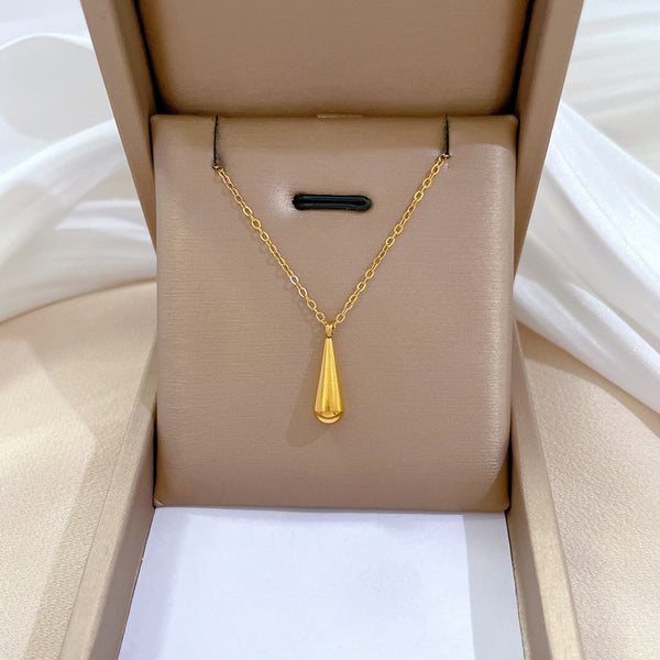 Gold Color Korean Sinple Geometric Water Drop Pendant Necklace For Women