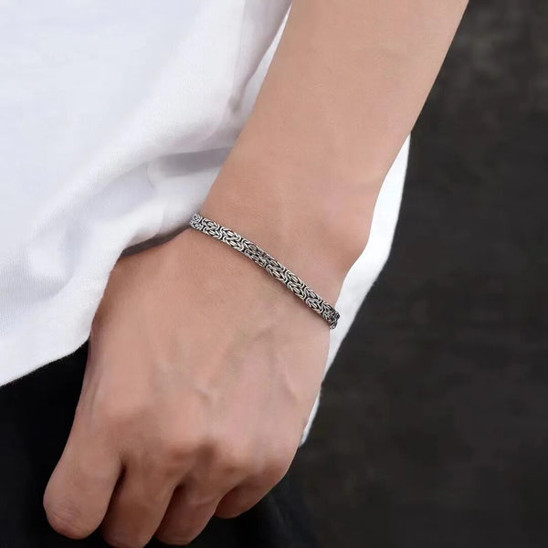 Double row bracelet Silver Color 1PCS Retro chain Hip-hop Bracelet Mens