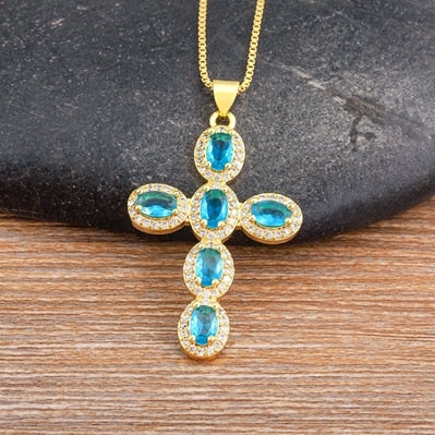 New Arrival 5 Colors Cross Pendant Necklace Women Men Link Chain