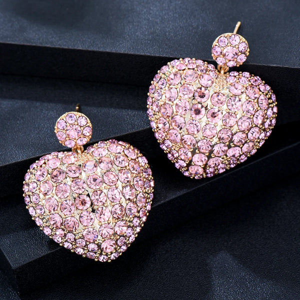 New Luxury Sparkly Heart Drop Earrings For Women Wedding Party CZ Engraving Dubai Bridal Best Gift