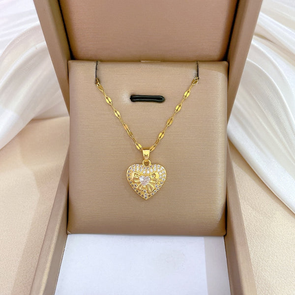 Gold Plated Romantic Shine Heart Pendant Neckalce For Women