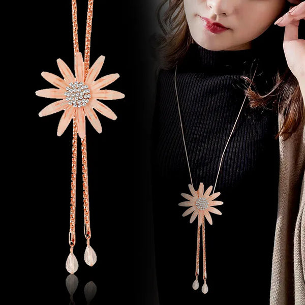 acrylic flower tassels pendant long necklace chain for women