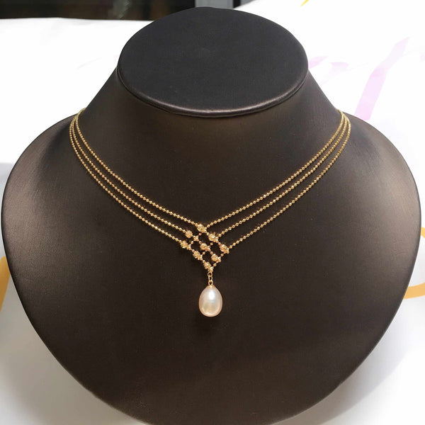 14K Gold Plated Multilayer Bead Chain Pendant 100% Freshwater Pearl Necklace