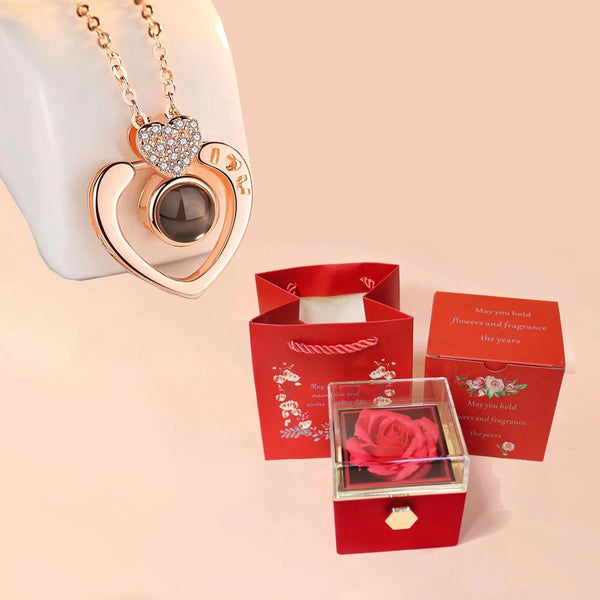 100 Languages I Love You Projection Necklace With Rotating Rose Gift Box