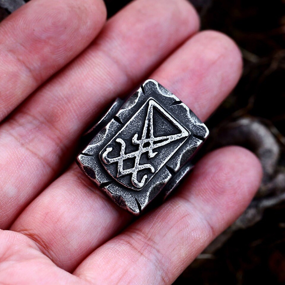 Punk Retro Lucifer Signet Star Ring Gothic Unique Devil Sign Men Rings