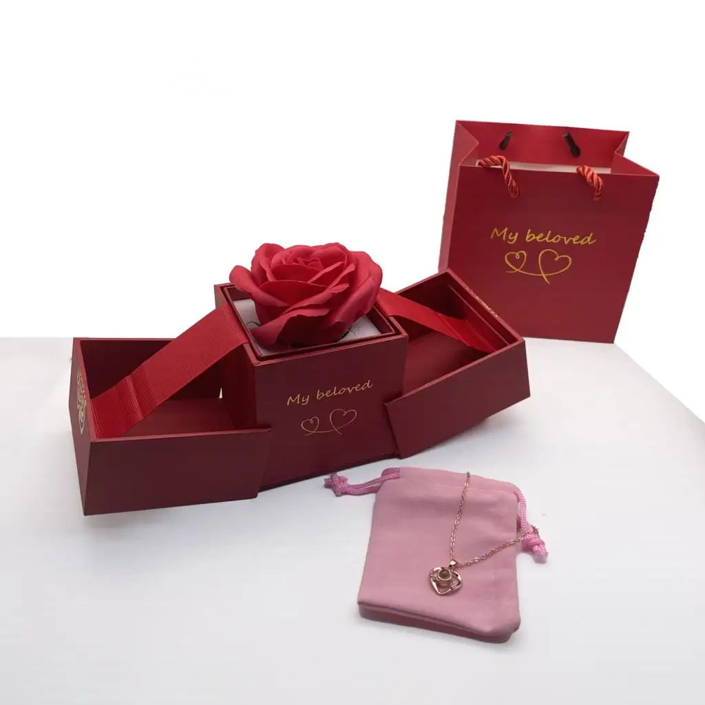 360° Rotation Luxury Flowers Necklace WIth Lift Rose Gifts Box