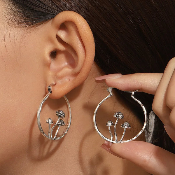 Vintage Ethnic Unique Mushroom Hoop Earrings for Women