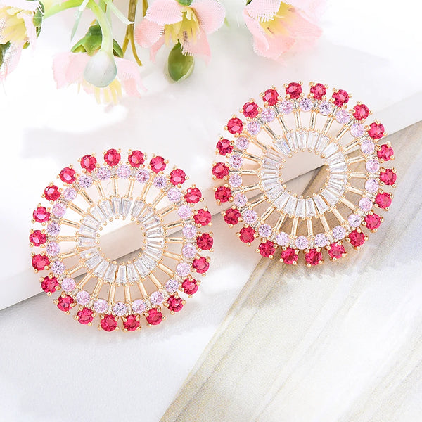 New Luxury Shiny Round Earrings For Women Wedding Party CZ Dubai Bridal Earrings