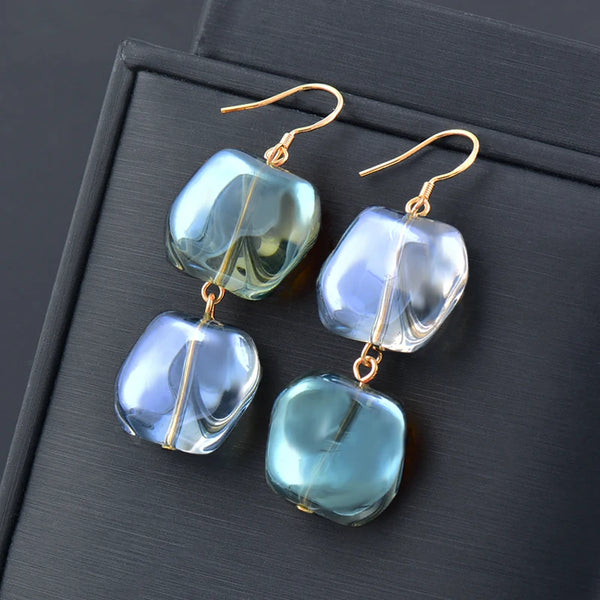 Square Moon Ball Glass Drop Earrings For Women