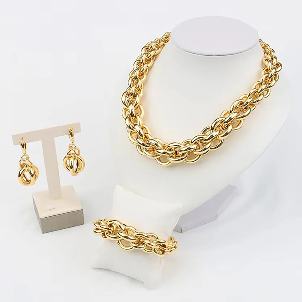 Trend  Gold Plated Drop Earrings and Pendant Set