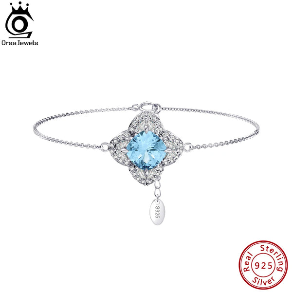 Created Aquamarine Chain Bracelet for Women