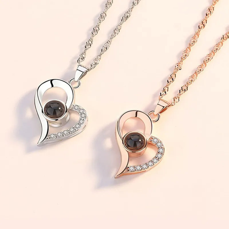 I love you Projection necklace With Luxury rose gift box For Girlfriend Best Gifts