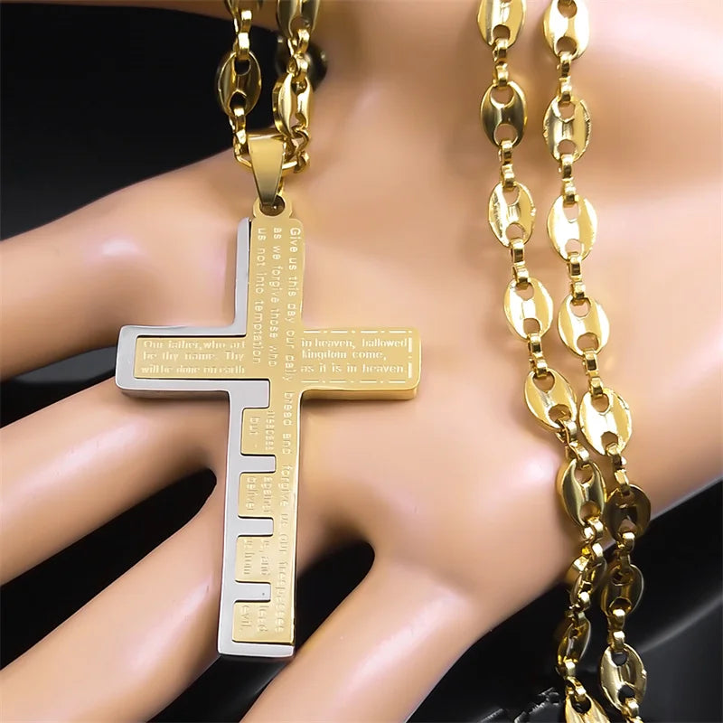 Vintage Christian Bible Cross Pendant Necklace for Men Women