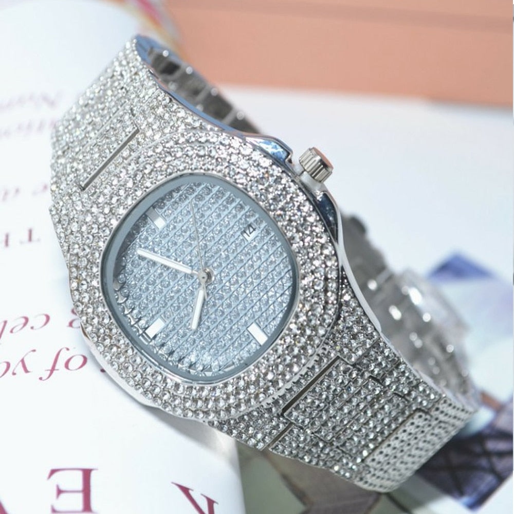 Iced Out Men Watch Hip Hop Diamond Sparkling Quartz Watches