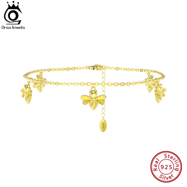 14K Gold 925 Sterling Silver Bee Chain Anklets for Women