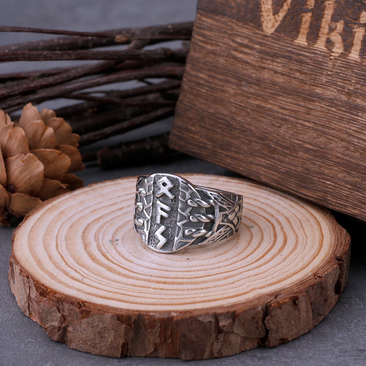 Stainless Steel Virgin Odin Rune Ring Men‘s Retro Nordic Totem Punk Celtic Knot Ring