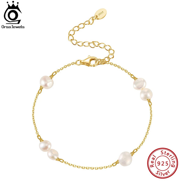 Natural Pearl Bracelet with 925 Sterling Silver for Women