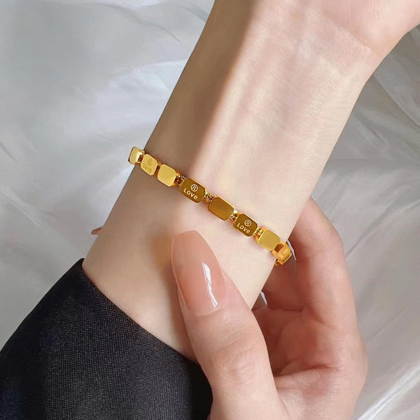 Gold Color Fashion Geometric Snake Chain Letter Love  Bracelet For Women