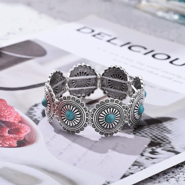 Classic Ethnic Acrylic Stone Flower Bracelets for Women